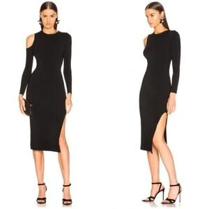 Revolve Nicholas Compact Shoulder Cut Out long sleeve slit black Midi Dress S